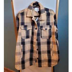 NWT Lucky Brand Tan Tartan Plaid Button-Up Shirt Small